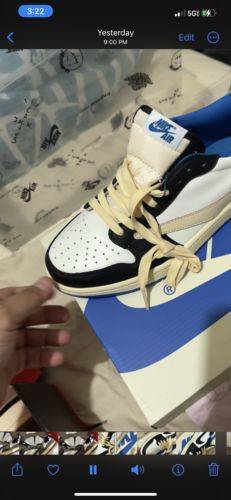 Fragment Design x Travis Scott x Air Jordan 1 Retro Low 'Sail Black Military Blue' photo review