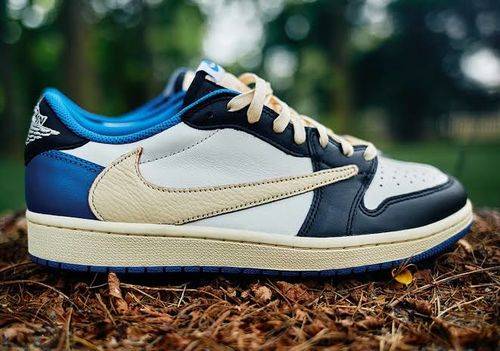 Fragment Design x Travis Scott x Air Jordan 1 Retro Low 'Sail Black Military Blue' photo review