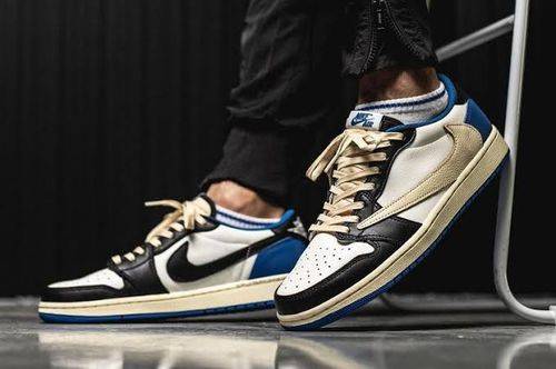 Fragment Design x Travis Scott x Air Jordan 1 Retro Low 'Sail Black Military Blue' photo review