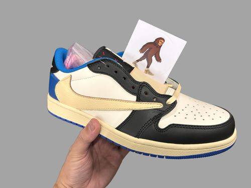 Fragment Design x Travis Scott x Air Jordan 1 Retro Low 'Sail Black Military Blue' photo review