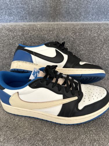 Fragment Design x Travis Scott x Air Jordan 1 Retro Low 'Sail Black Military Blue' photo review