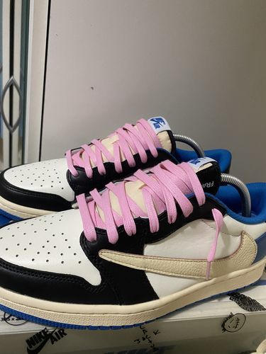 Fragment Design x Travis Scott x Air Jordan 1 Retro Low 'Sail Black Military Blue' photo review