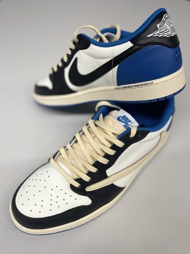 Fragment Design x Travis Scott x Air Jordan 1 Retro Low 'Sail Black Military Blue' photo review