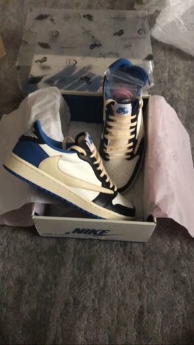 Fragment Design x Travis Scott x Air Jordan 1 Retro Low 'Sail Black Military Blue' photo review