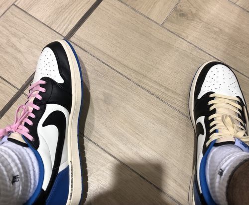 Fragment Design x Travis Scott x Air Jordan 1 Retro Low 'Sail Black Military Blue' photo review