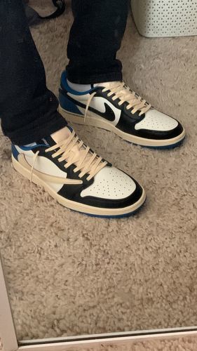 Fragment Design x Travis Scott x Air Jordan 1 Retro Low 'Sail Black Military Blue' photo review