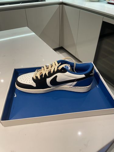 Fragment Design x Travis Scott x Air Jordan 1 Retro Low 'Sail Black Military Blue' photo review