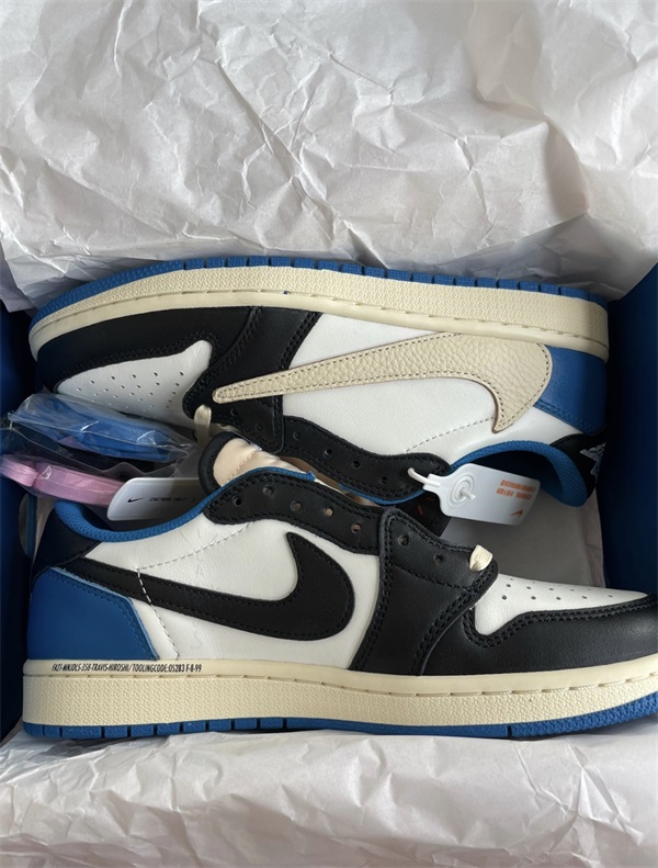 Fragment Design x Travis Scott x Air Jordan 1 Retro Low 'Sail Black Military Blue' photo review