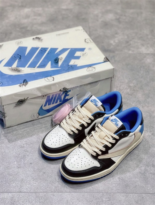 Fragment Design x Travis Scott x Air Jordan 1 Retro Low 'Sail Black Military Blue' photo review